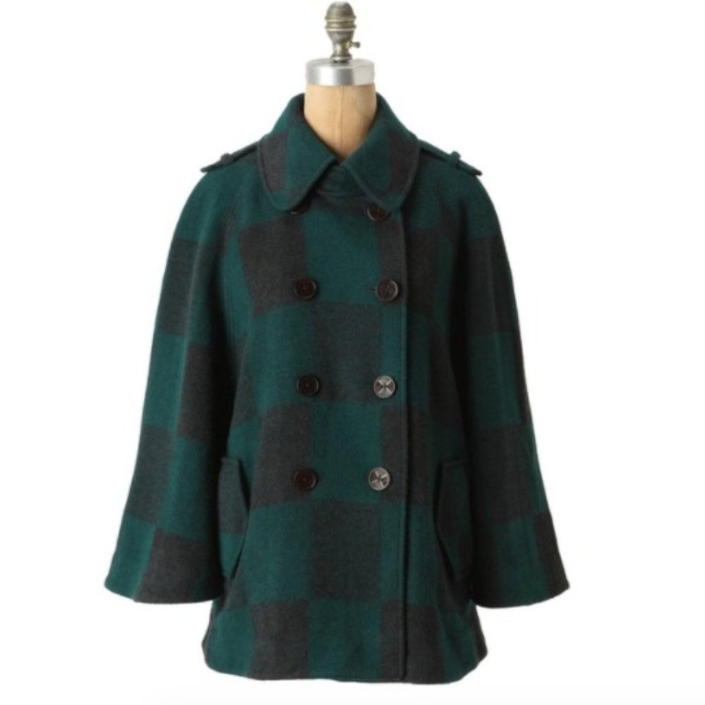 Cartonnier Buffalo Plaid Peacoat Cape S EUC